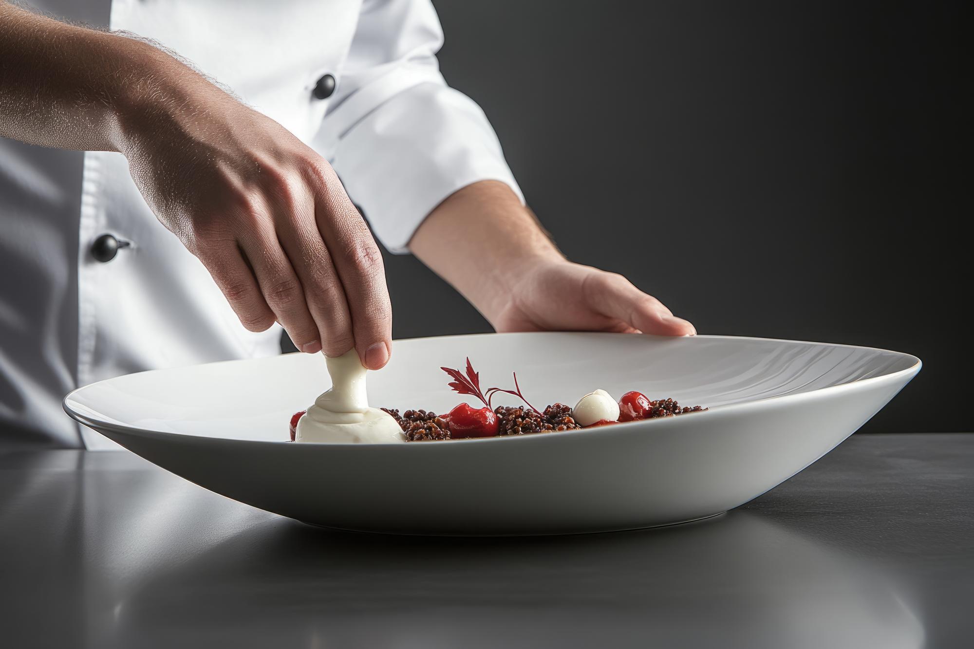 Chef bereitet modernes Gericht vor